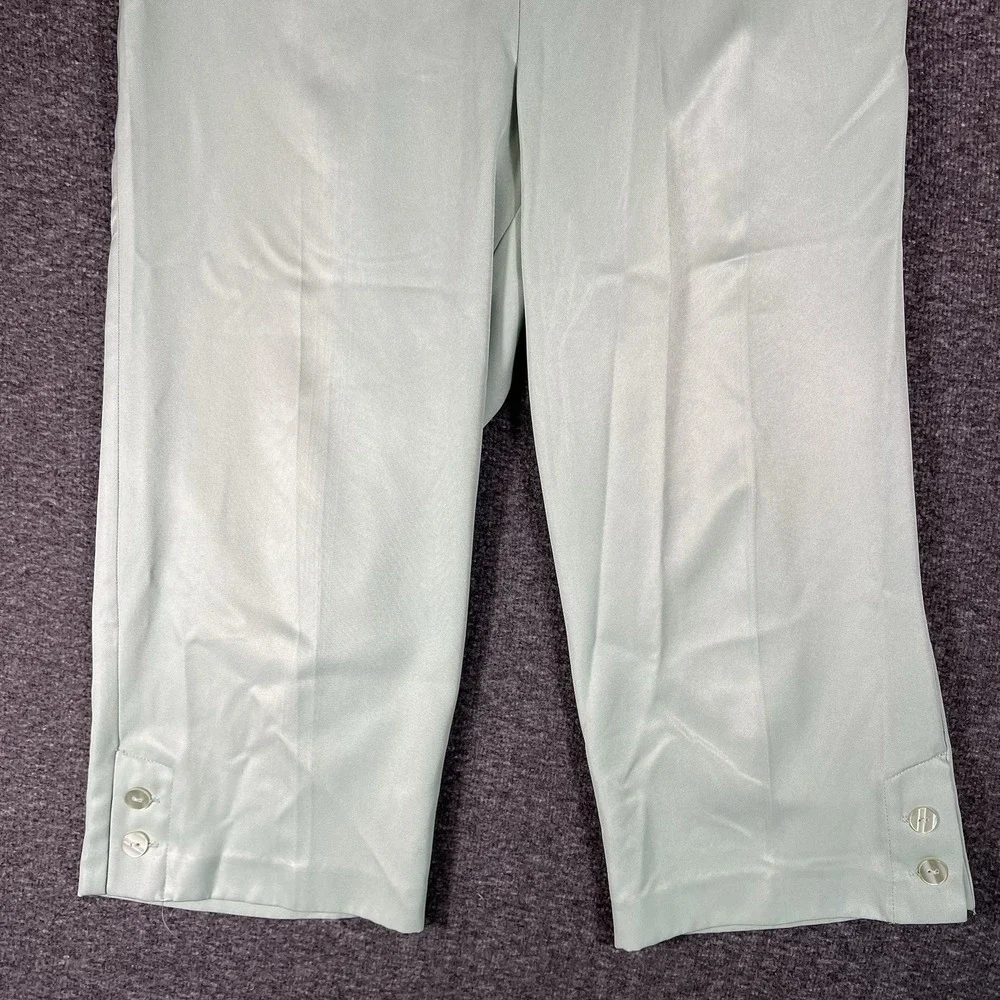 Alfred Dunner Crop Pants Womens 10 Green Satin Shimmer Career Button Hem 30x19‎